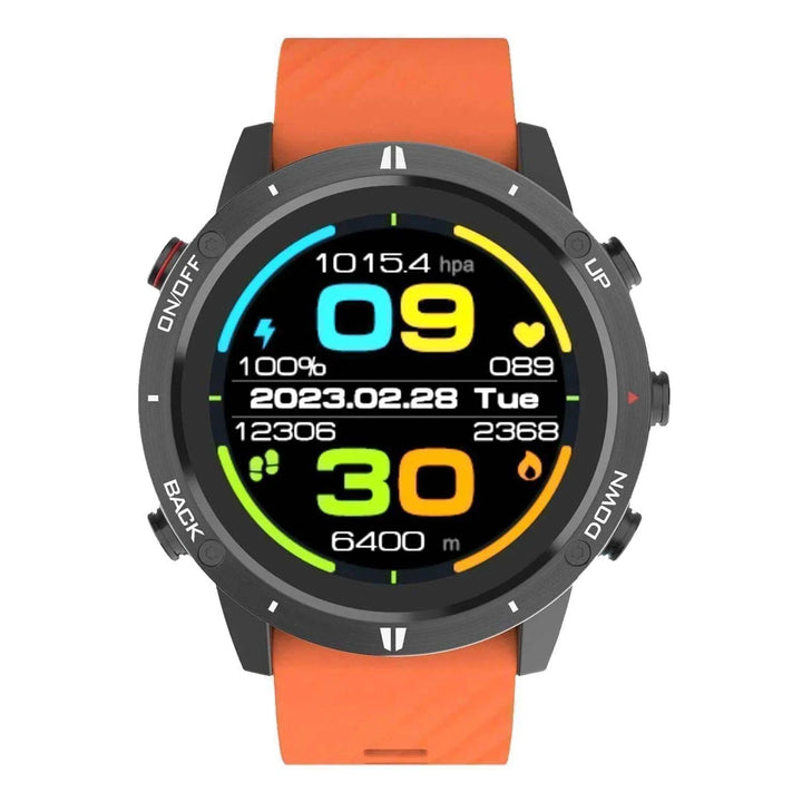 Outdoor GPS smartwatch for adults, black, with heart rate monitor and altimeter, waterproof design