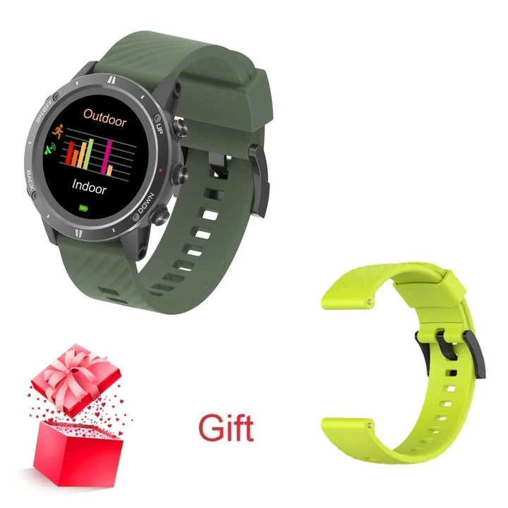 Black unisex outdoor GPS smartwatch, altimeter, heart rate, and compass, shown on a wrist