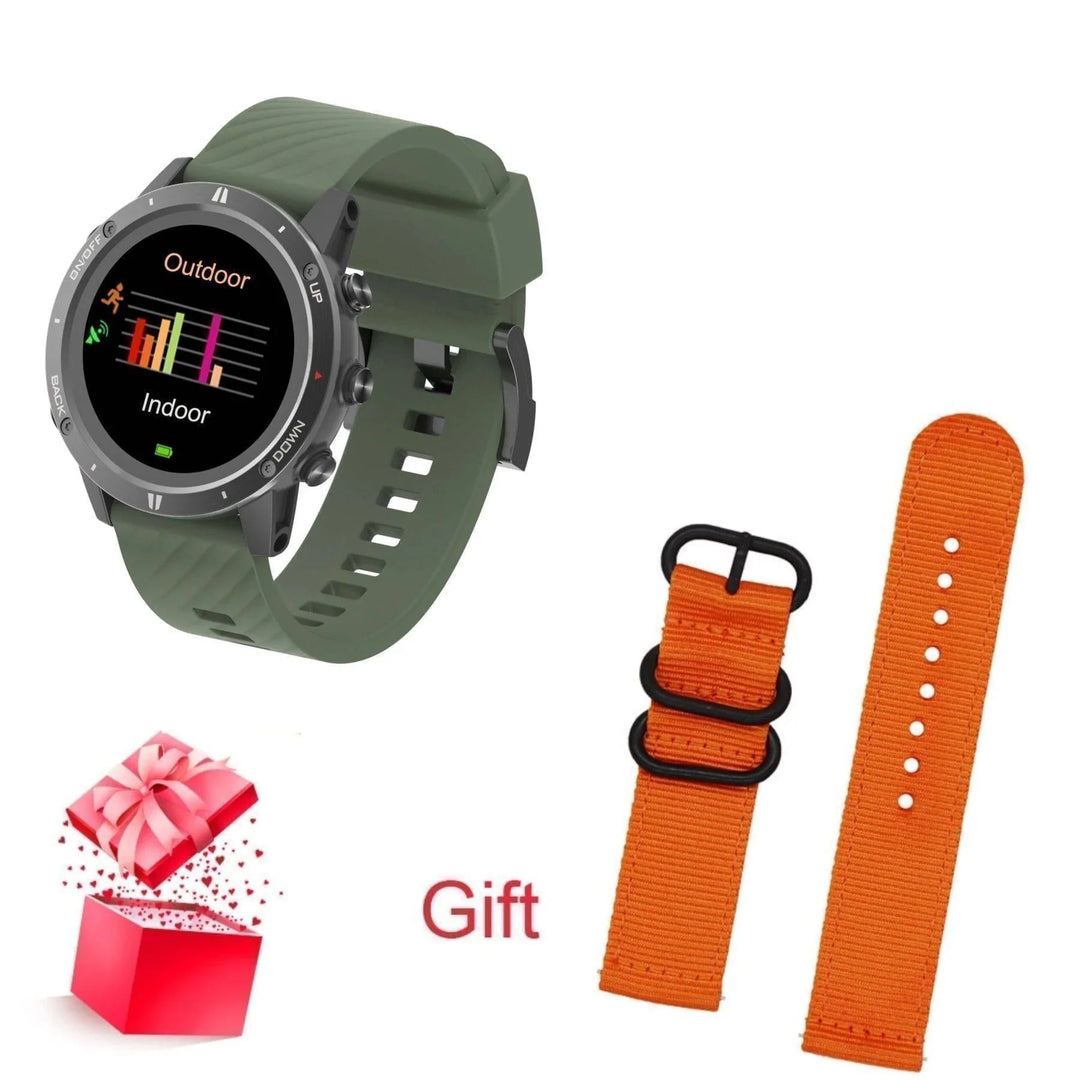 Fitness tracker smartwatch with GPS, heart rate, altimeter, and compass on an adult's arm