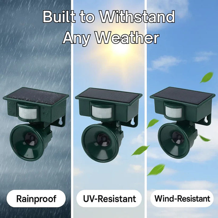 Eco-friendly solar-powered bird deterrent with motion sensor. Outdoor pigeon & crow repeller.