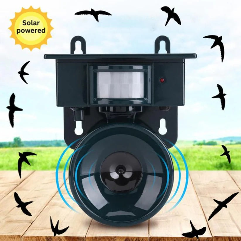 Sound scarer: motion sensor bird deterrent & pigeon repeller for effective crow control & garden protection.