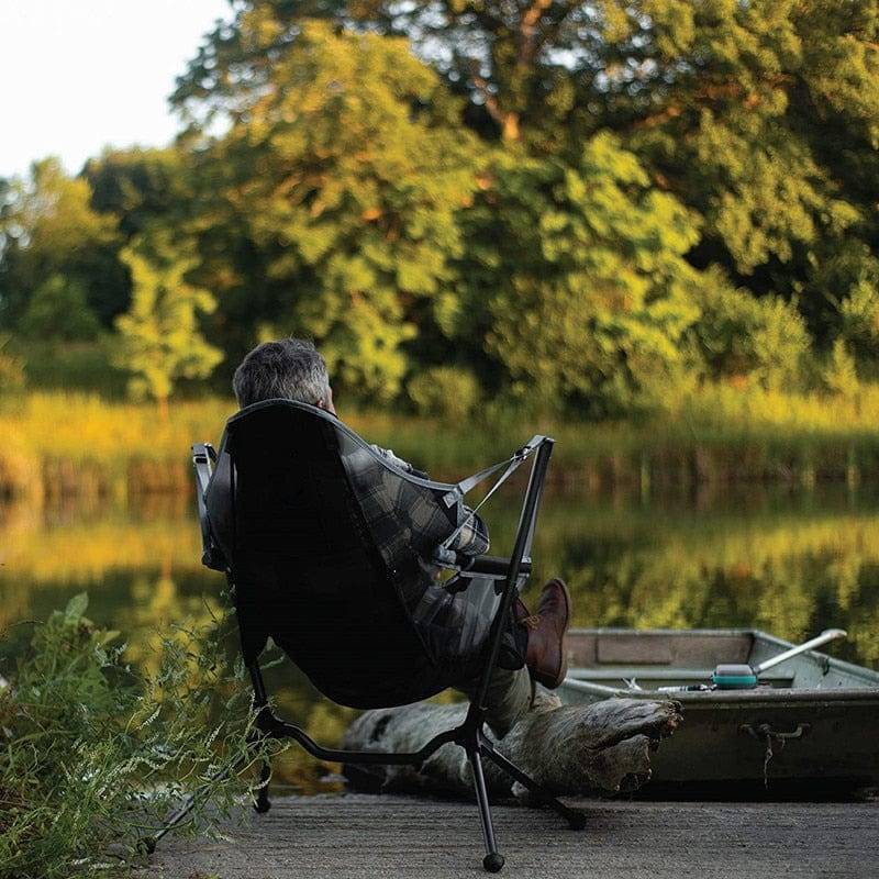 Outdoor portable folding rocking chair with pillow, perfect for camping & fishing comfort