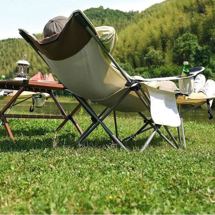 Sturdy aluminum camping chair with footrest for relaxing in the outdoors