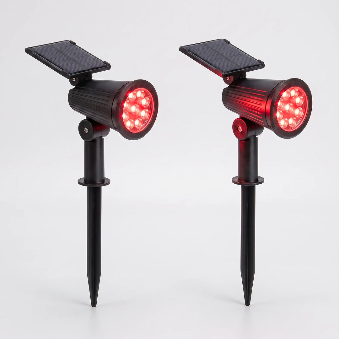 Bright solar powered adjustable spotlight, waterproof, energy-efficient for outdoor accent lighting.