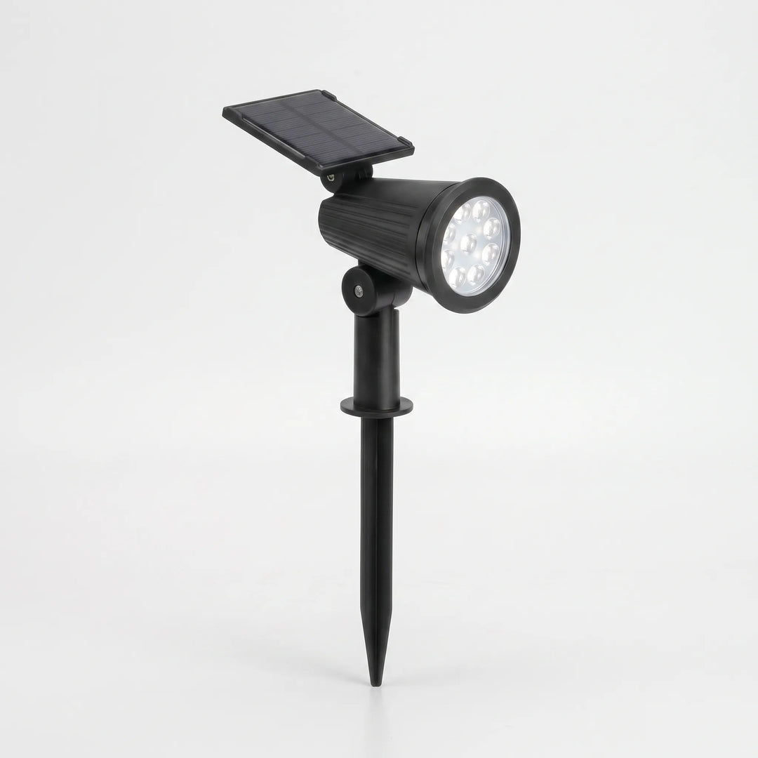 Durable solar LED landscape spotlight, adjustable, dusk to dawn, waterproof for outdoor gardens.