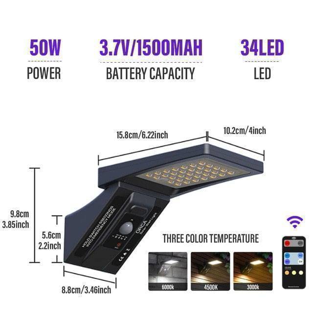 Outdoor solar street light casting a wide beam of light on a driveway, IP65 rated