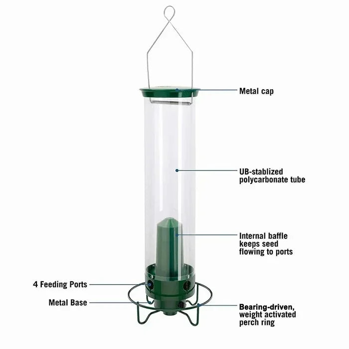 Easy-fill squirrel-proof bird feeder, a durable and attractive addition to any outdoor birdwatching setup.