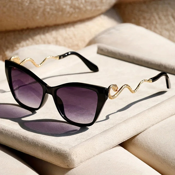 Glamorous oversized cat-eye sunglasses for women, essential UV protection, unique snake arms.