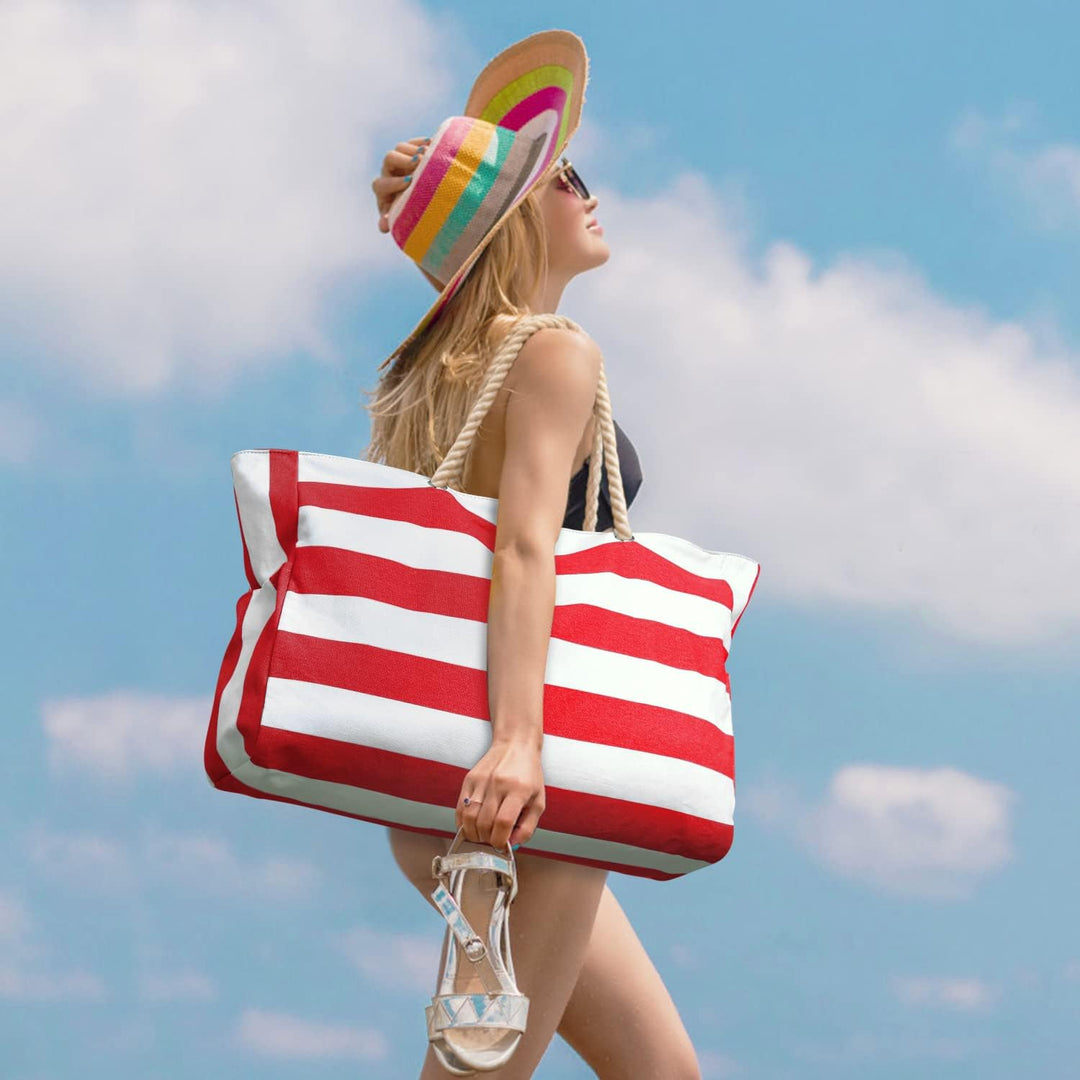Women's oversized waterproof beach tote, sandproof and durable for your next vacation.