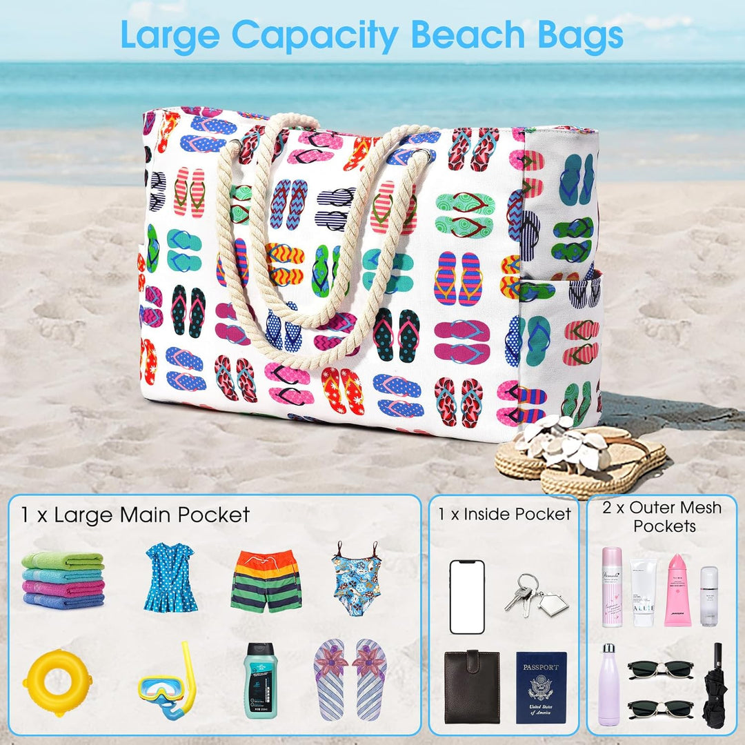 Premium oversized women's beach bag, waterproof, sandproof, and durable for travel.