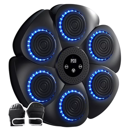 "Pad di boxe musicale con LED RGB, quadrato, nero, ideale per allenamento interattivo e fitness con musica e Bluetooth."