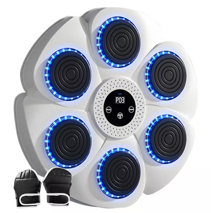 "Pad di boxe musicale con LED RGB, quadrato, nero, ideale per allenamento interattivo e fitness con musica e Bluetooth."