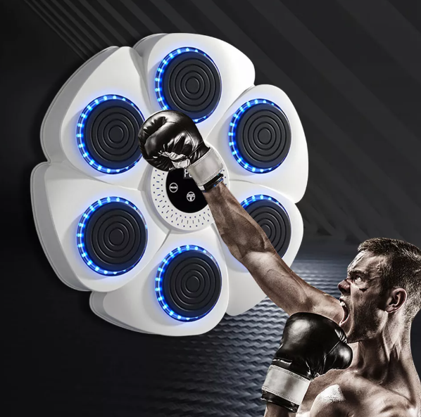 "Pad di boxe musicale con LED RGB, quadrato, nero, ideale per allenamento interattivo e fitness con musica e Bluetooth."