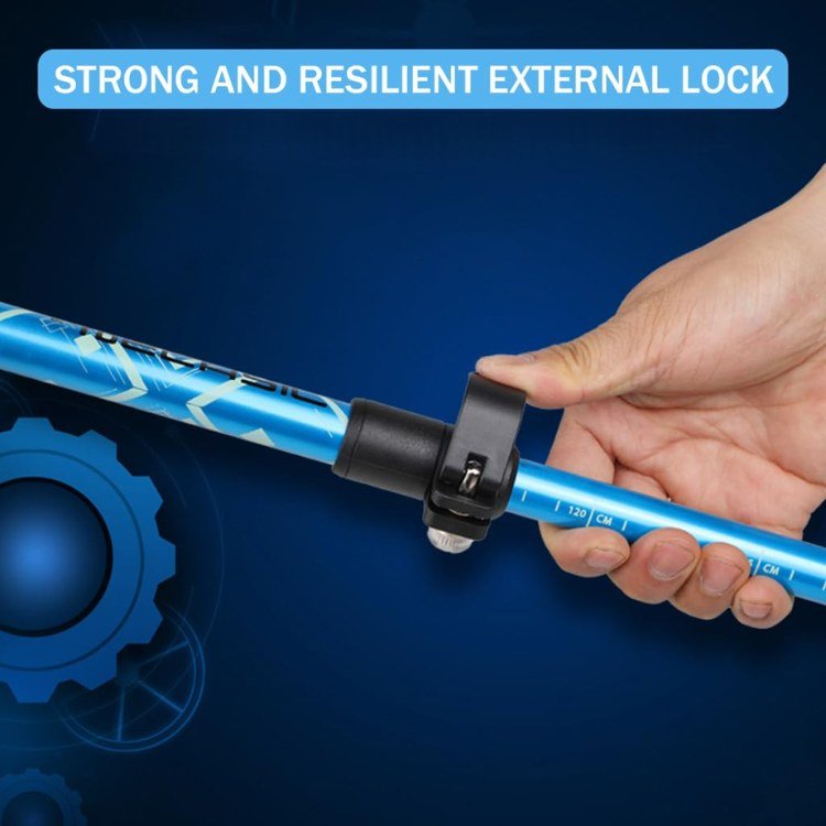 Compact, foldable trekking poles with ergonomic design, packed for lightweight outdoor and hiking use.