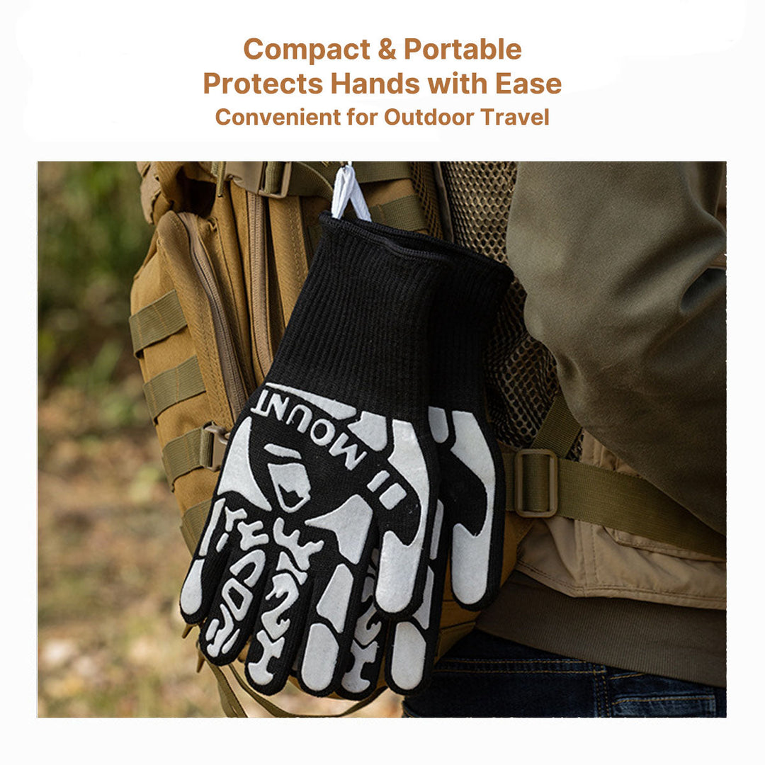 Set of non-slip heat resistant gloves for safe grilling & outdoor cooking, fireproof