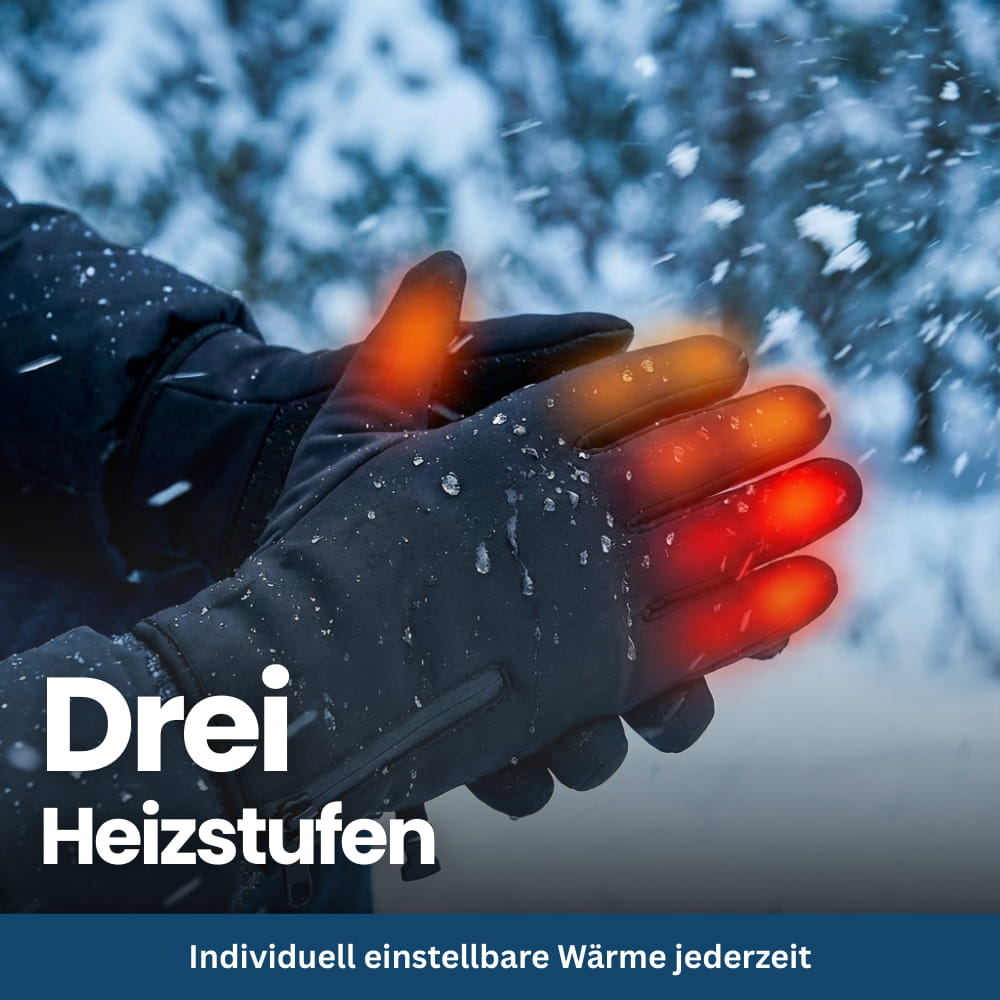 Unisex heated gloves in a winter outdoor setting, emphasizing warmth suited for cold weather conditions.