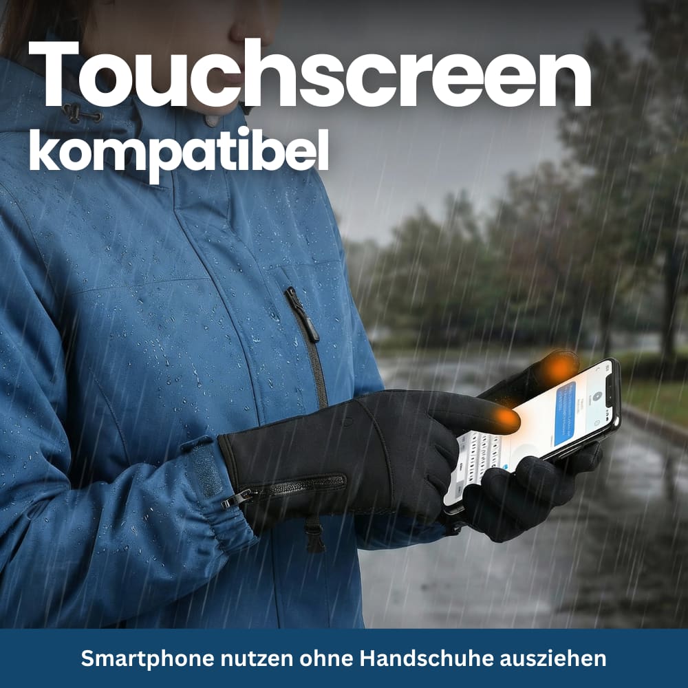 Close-up of the heated glove's material, highlighting its thermal insulation and durable outdoor gear quality.