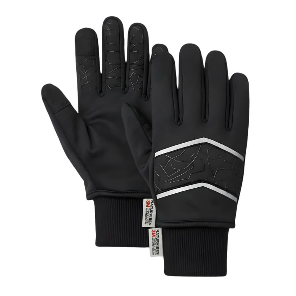 Pair of black Unisex ThermoPolar winter gloves for cold weather skiing and snowboarding.