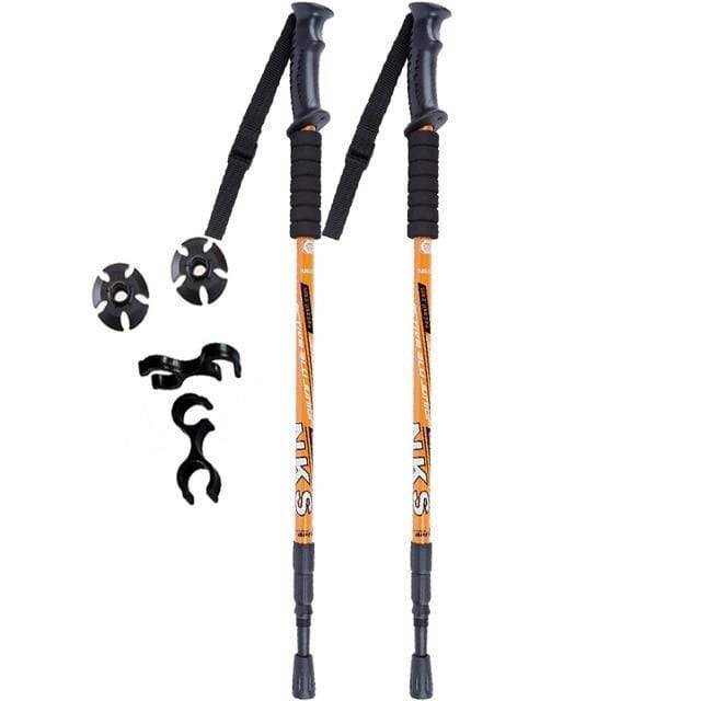 Side view of a unisex anti-shock hiking pole with measurement markings for easy height adjustment.