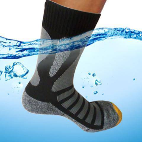 Folded pair of unisex waterproof socks, perfect for cold weather trekking.