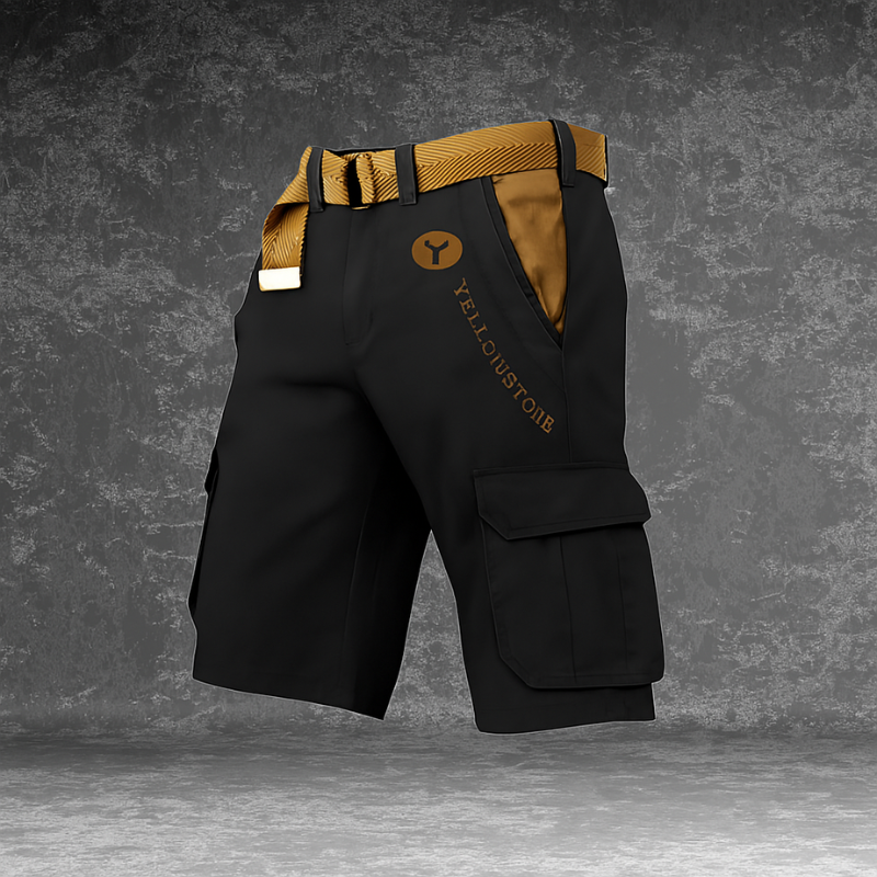 "Pantaloncini cargo uomo in cotone verde militare con tasche spaziose e design ergonomico, perfetti per l'avventura."