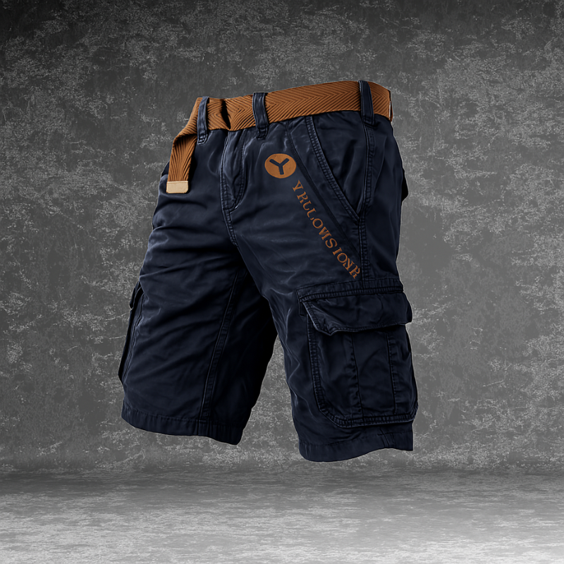 "Pantaloncini cargo uomo in cotone verde militare con tasche spaziose e design ergonomico, perfetti per l'avventura."