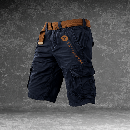 "Pantaloncini cargo uomo in cotone verde militare con tasche spaziose e design ergonomico, perfetti per l'avventura."