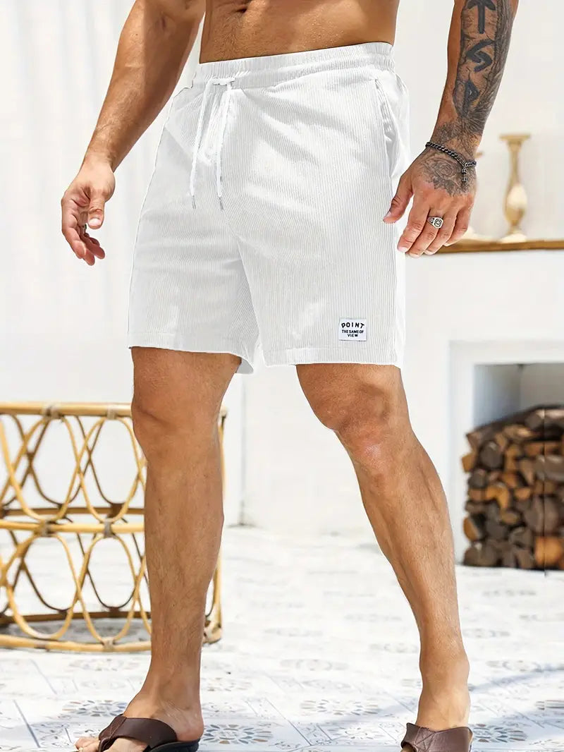 "Pantaloncini da bagno beige da uomo, asciugatura rapida, elastico in vita, coulisse, tasche, design elegante e leggero."