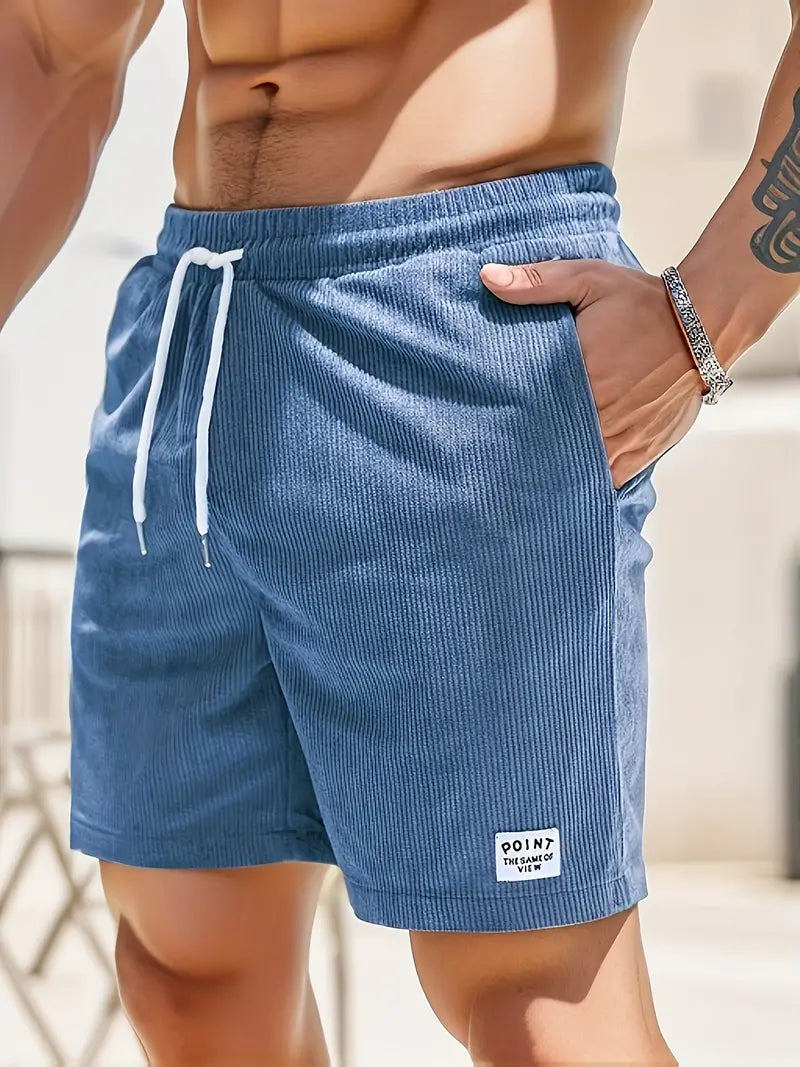 "Pantaloncini da bagno beige da uomo, asciugatura rapida, elastico in vita, coulisse, tasche, design elegante e leggero."