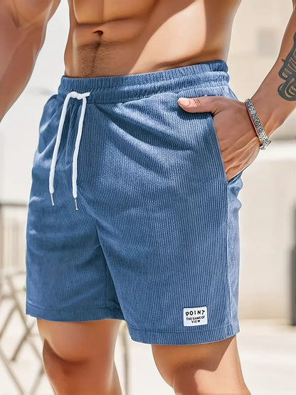 "Pantaloncini da bagno beige da uomo, asciugatura rapida, elastico in vita, coulisse, tasche, design elegante e leggero."