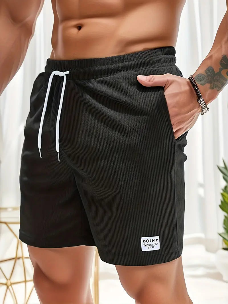 "Pantaloncini da bagno beige da uomo, asciugatura rapida, elastico in vita, coulisse, tasche, design elegante e leggero."