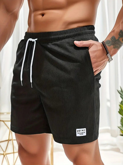 "Pantaloncini da bagno beige da uomo, asciugatura rapida, elastico in vita, coulisse, tasche, design elegante e leggero."