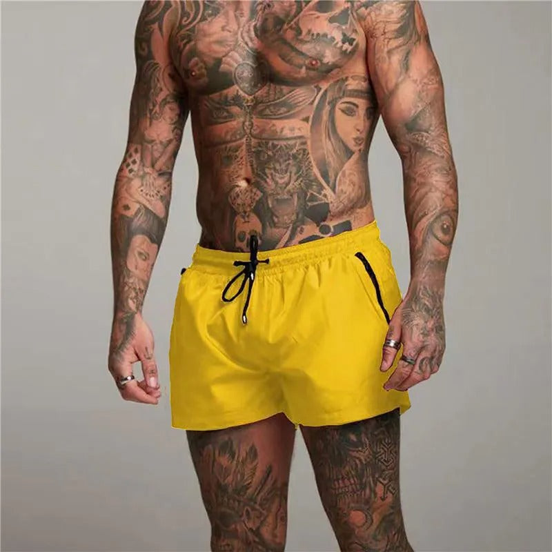 "Pantaloncini da bagno uomo, tessuto blu, asciugatura rapida, elastico 4 vie, ideali per l'estate, vita elastica con coulisse