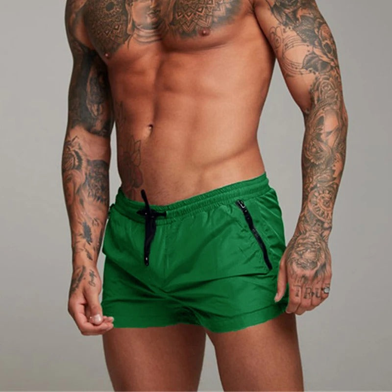 "Pantaloncini da bagno uomo, tessuto blu, asciugatura rapida, elastico 4 vie, ideali per l'estate, vita elastica con coulisse