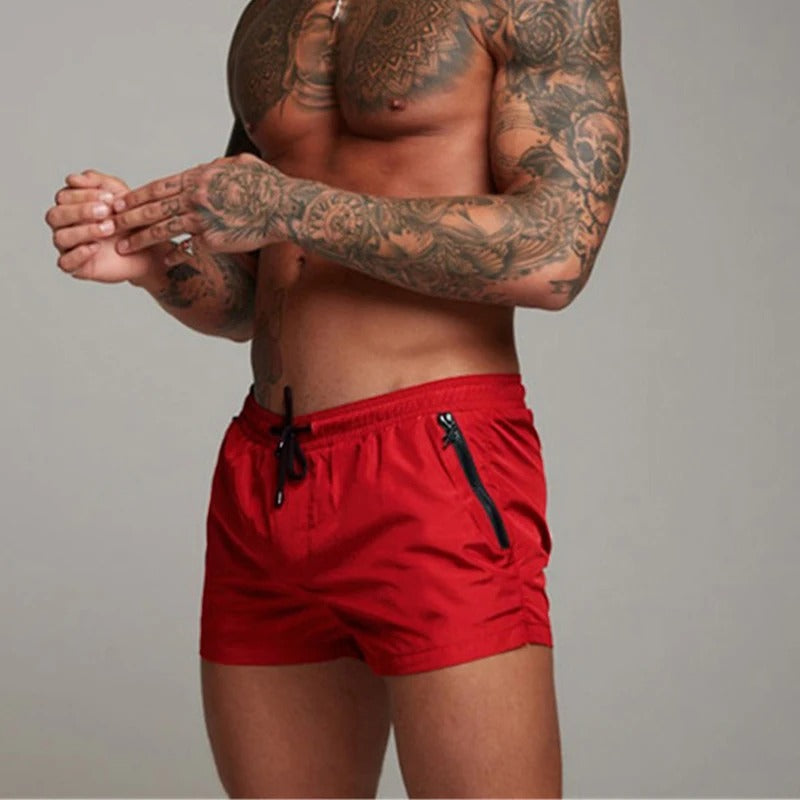 "Pantaloncini da bagno uomo, tessuto blu, asciugatura rapida, elastico 4 vie, ideali per l'estate, vita elastica con coulisse