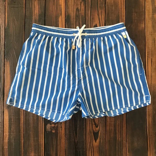 "Pantaloncini marini a righe da uomo, eleganti e comodi, design estivo, stile marittimo, vita elasticizzata con coulisse."