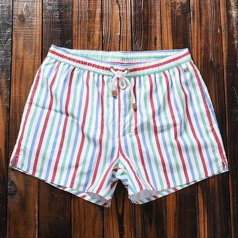 "Pantaloncini marini a righe da uomo, eleganti e comodi, design estivo, stile marittimo, vita elasticizzata con coulisse."