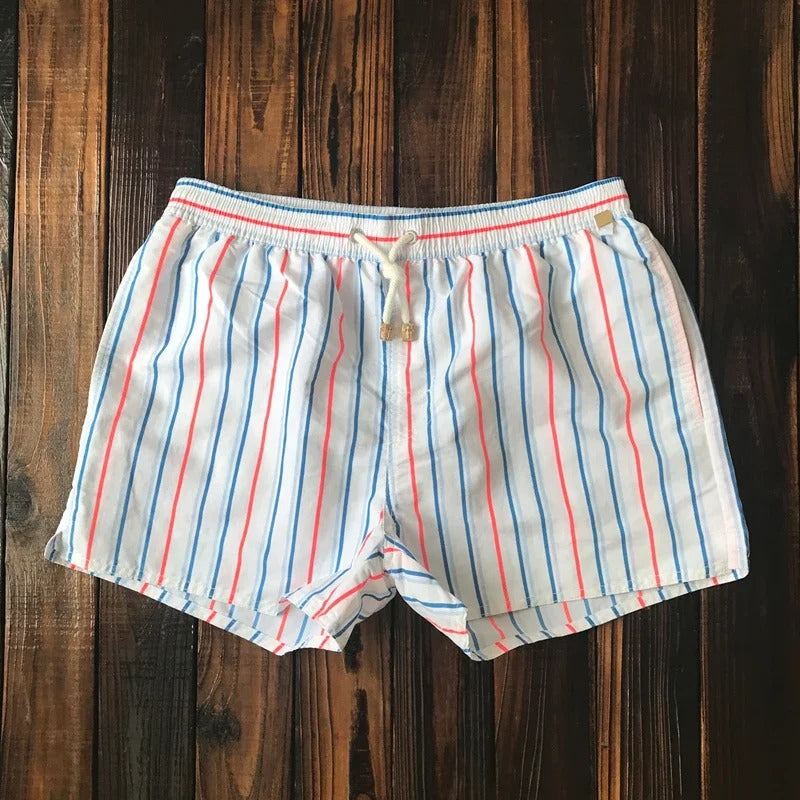 "Pantaloncini marini a righe da uomo, eleganti e comodi, design estivo, stile marittimo, vita elasticizzata con coulisse."