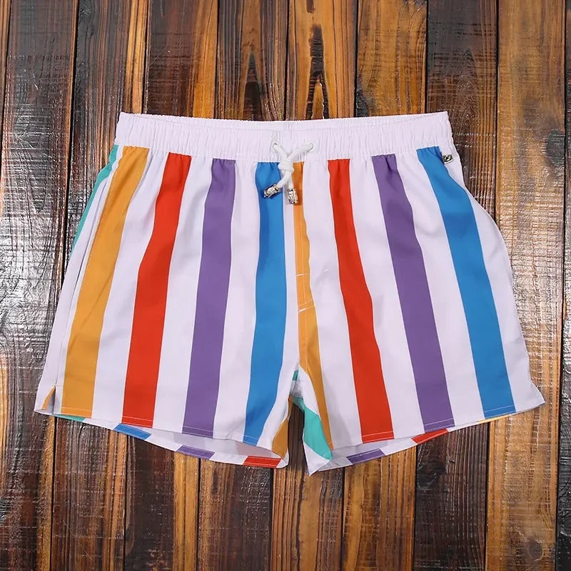 "Pantaloncini marini a righe da uomo, eleganti e comodi, design estivo, stile marittimo, vita elasticizzata con coulisse."