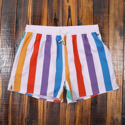 "Pantaloncini marini a righe da uomo, eleganti e comodi, design estivo, stile marittimo, vita elasticizzata con coulisse."