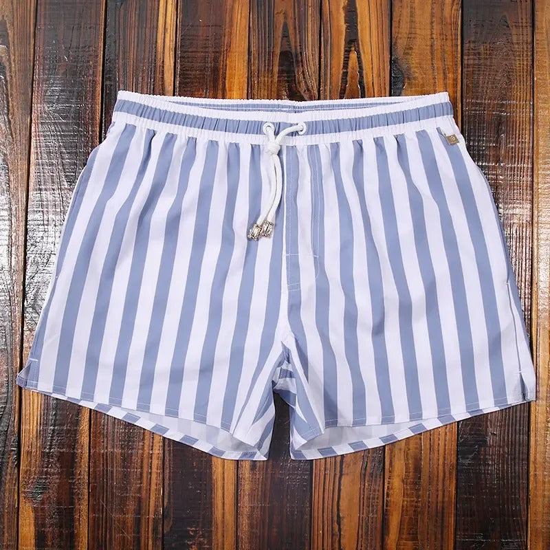 "Pantaloncini marini a righe da uomo, eleganti e comodi, design estivo, stile marittimo, vita elasticizzata con coulisse."