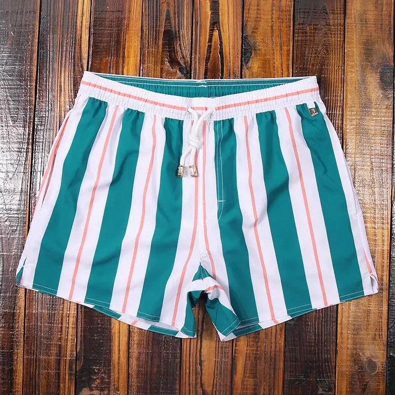 "Pantaloncini marini a righe da uomo, eleganti e comodi, design estivo, stile marittimo, vita elasticizzata con coulisse."