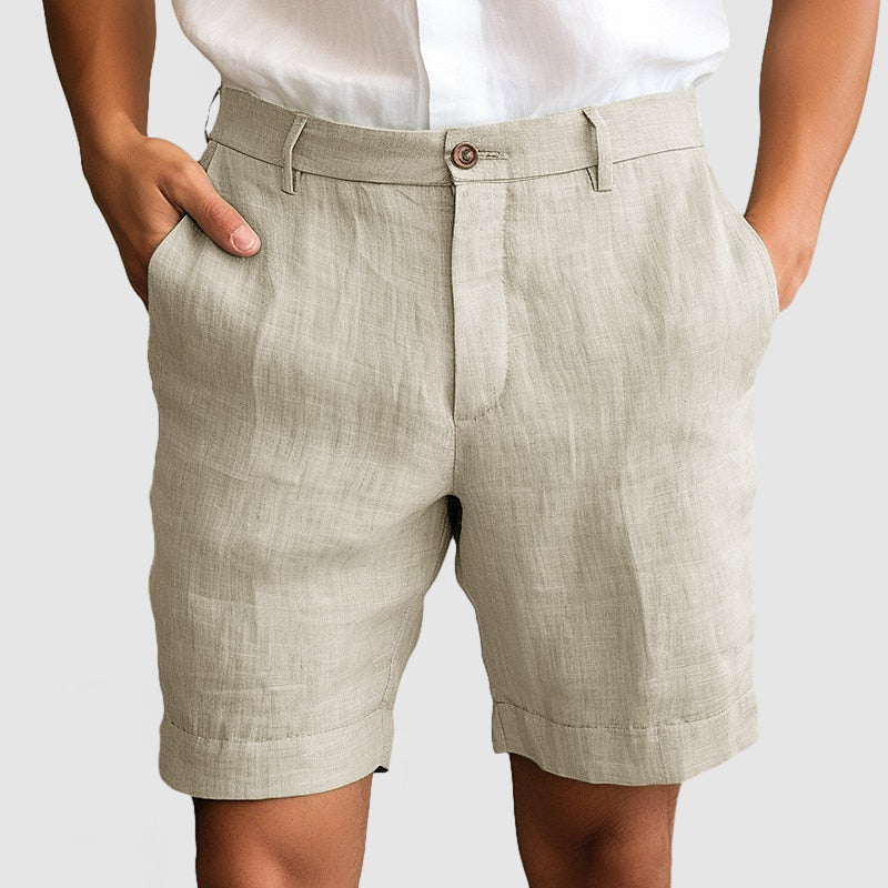"Pantaloncini uomo cotone lino, elastico in vita, stile casual, traspiranti, ideali per l'estate, disponibili in vari colori.