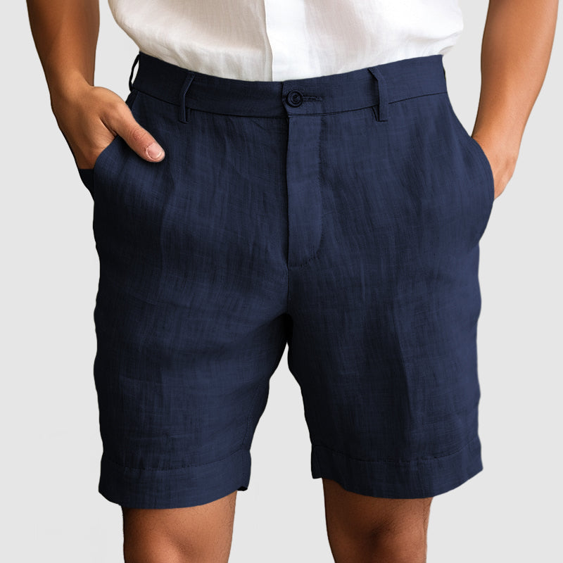 "Pantaloncini uomo cotone lino, elastico in vita, stile casual, traspiranti, ideali per l'estate, disponibili in vari colori.