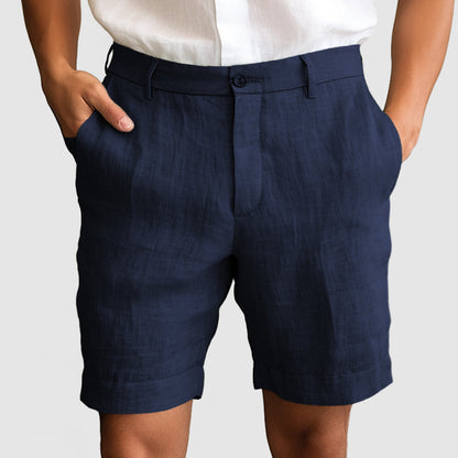 "Pantaloncini uomo cotone lino, elastico in vita, stile casual, traspiranti, ideali per l'estate, disponibili in vari colori.