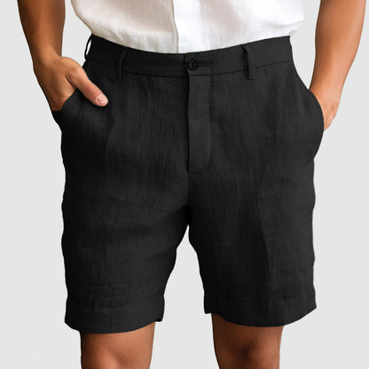 "Pantaloncini uomo cotone lino, elastico in vita, stile casual, traspiranti, ideali per l'estate, disponibili in vari colori.