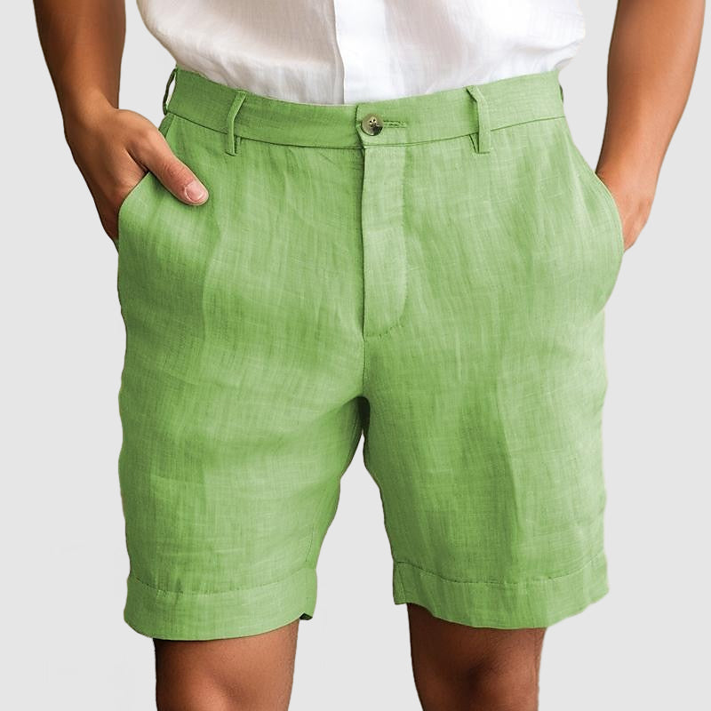"Pantaloncini uomo cotone lino, elastico in vita, stile casual, traspiranti, ideali per l'estate, disponibili in vari colori.