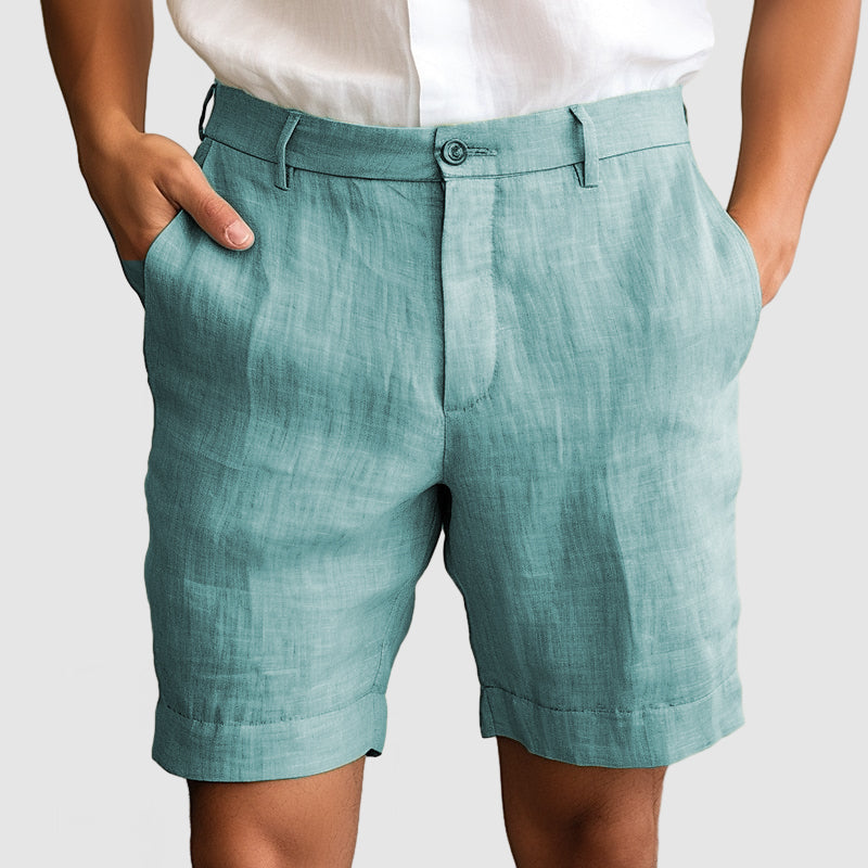 "Pantaloncini uomo cotone lino, elastico in vita, stile casual, traspiranti, ideali per l'estate, disponibili in vari colori.
