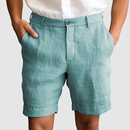 "Pantaloncini uomo cotone lino, elastico in vita, stile casual, traspiranti, ideali per l'estate, disponibili in vari colori.