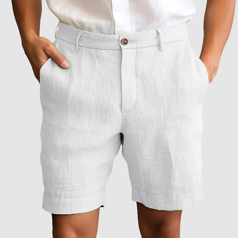 "Pantaloncini uomo cotone lino, elastico in vita, stile casual, traspiranti, ideali per l'estate, disponibili in vari colori.